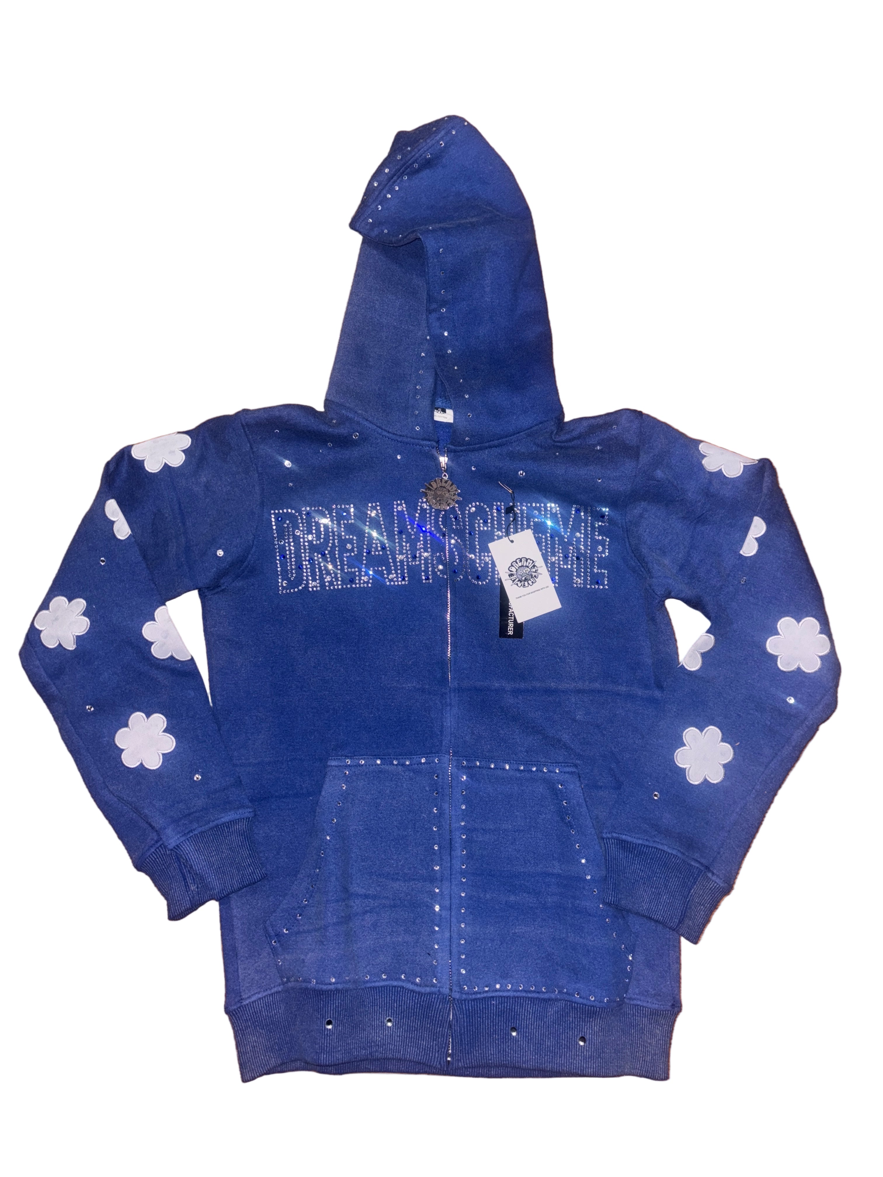 Blue Clover Rhinestone Zip Up Hoodie