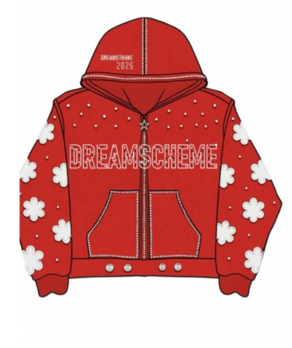 Red Clover Rhinestone Zip Up Hoodie