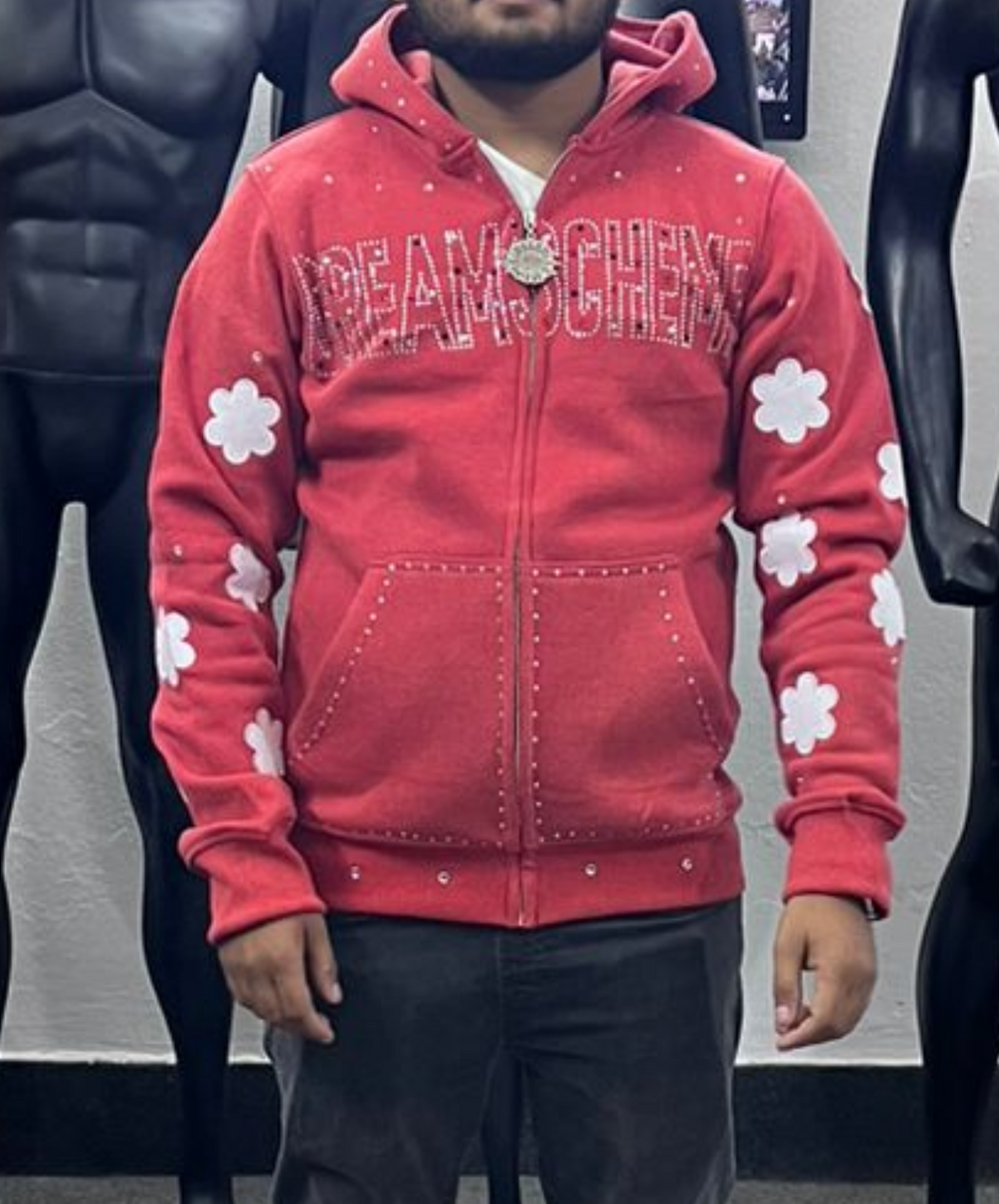 Red Clover Rhinestone Zip Up Hoodie