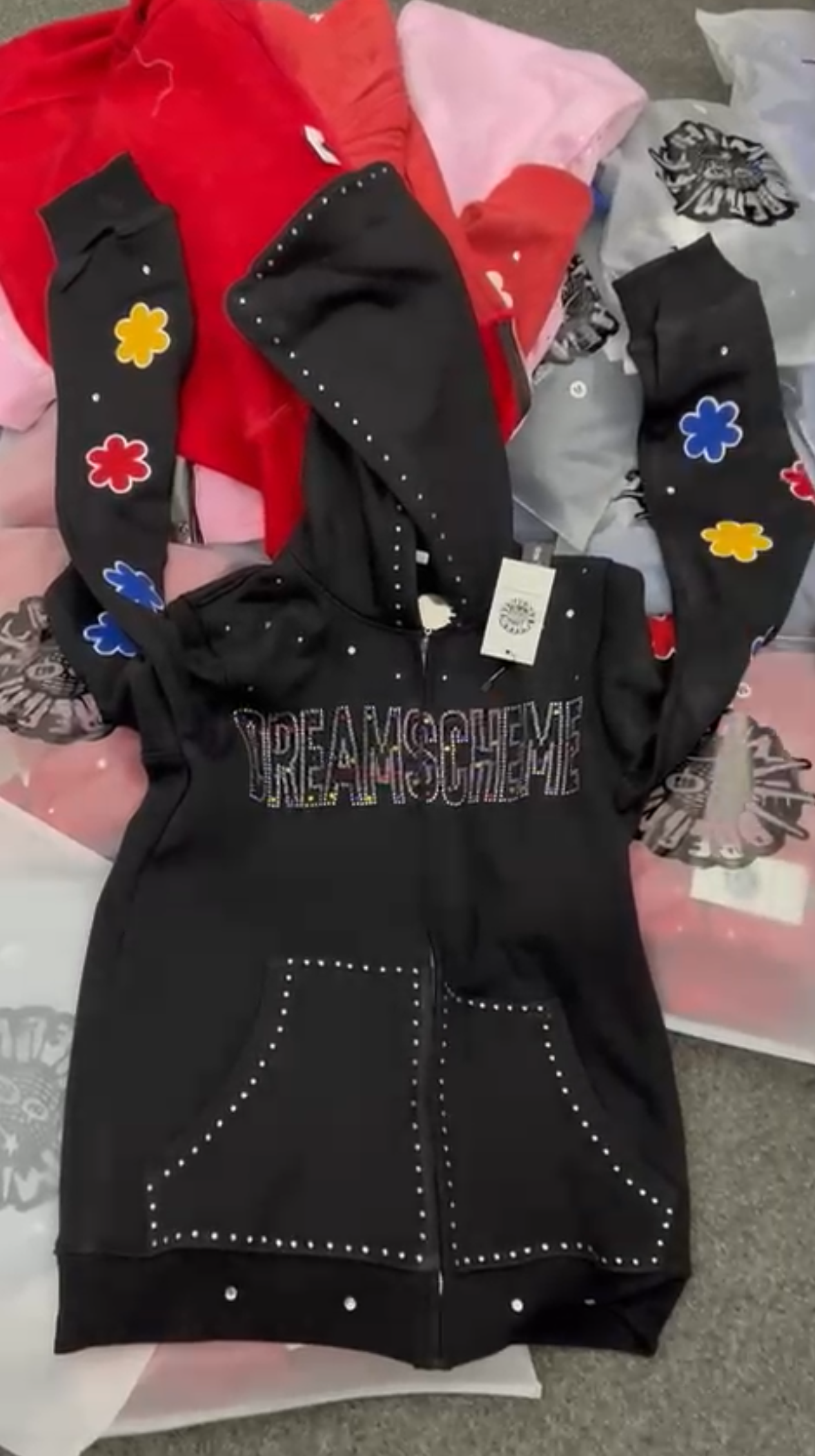 Black (No Acid Wash) Clover Zip Up Hoodie