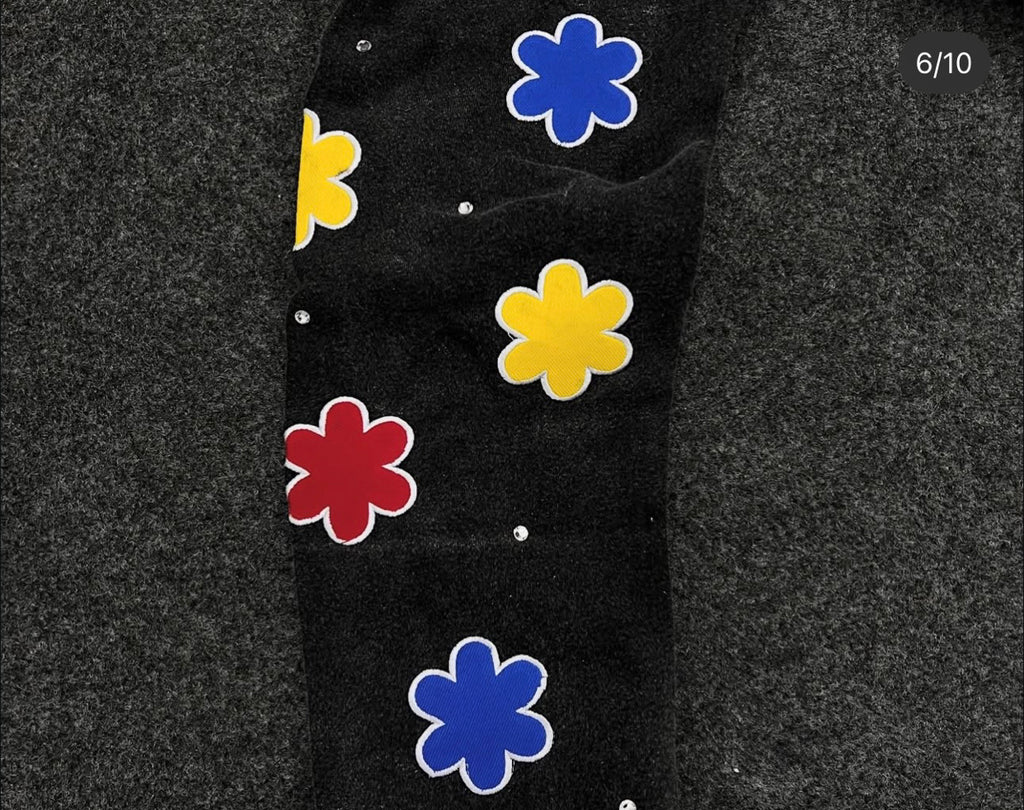 Black Acid Washed Clover Rhinestone Zip-Up Hoodie